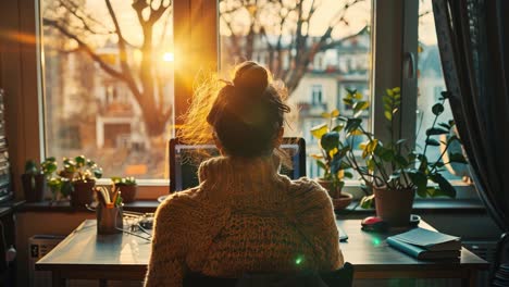 woman working from home in a cozy home office