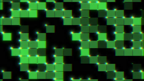 Grüne-Digitale-Quadrate-Mit-Glitch-Auf-Schwarzem-Bildschirm