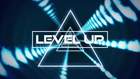 animation of level up over tunnel made of triangles and lights and navy background