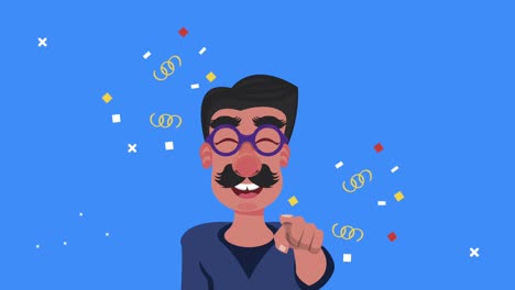 funny man wearing joke mask with mustache