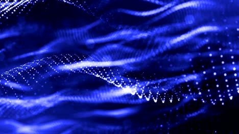 fondo azul 3d con fantásticas partículas luminosas. animación 3d en bucle con profundidad de campo, efectos de luz. fondo digital moderno. líneas curvas 15