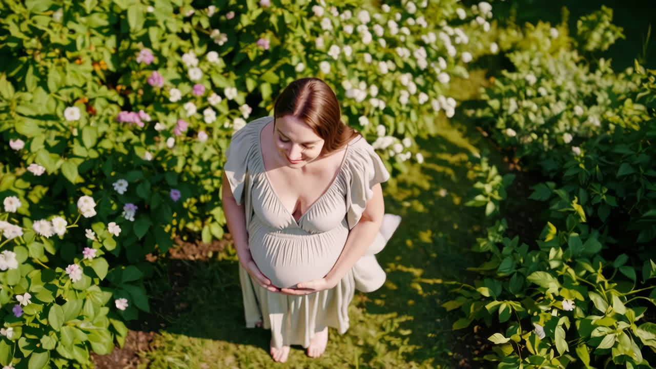A pregnant woman in a garden