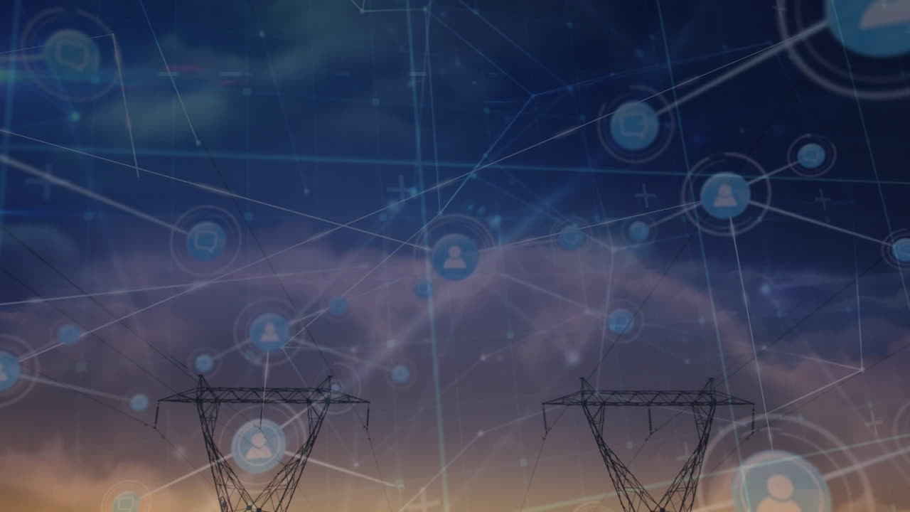 ネットワーク アイコンのアニメーション ネットワーク タワー 上空の雲