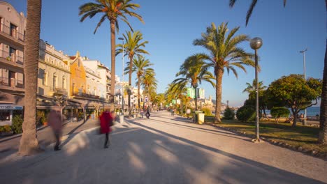 sunset light sitges walking bay 4k time lapse spain