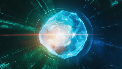 futuristic energy core in a digital tunnel
