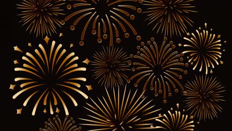 Animation-of-exploding-gold-fireworks-scrolling-on-black-background