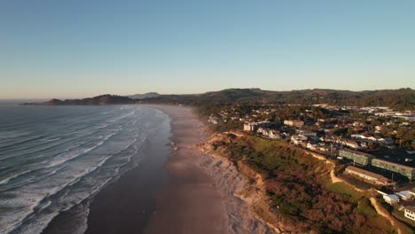 high aerial view of newport, oregon at sunset