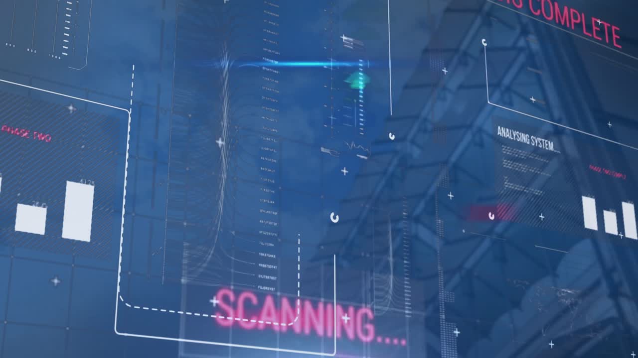 Animation of data processing over cityscape