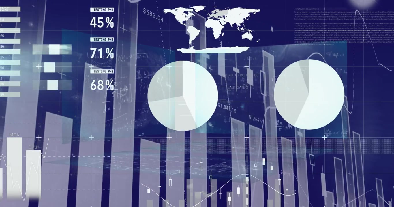 Animation of data processing over blue background