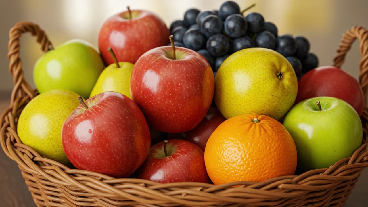 Assortment of Fresh Fruits in a Wicker Basket