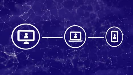 animación de la red de conexiones e iconos digitales contra un fondo azul