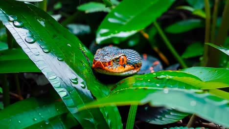 a close up of a snake on a green leaf