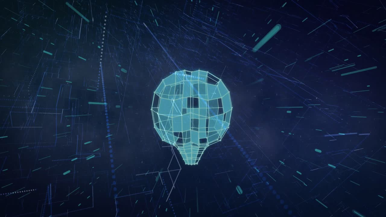 Animation of shapes and digital brain on black background
