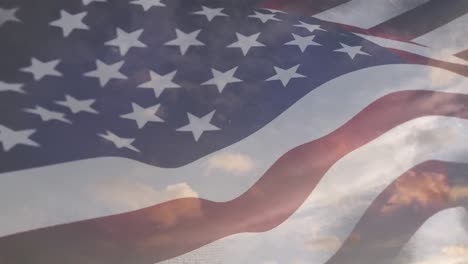 Clear-sky-with-an-American-flag-waving-