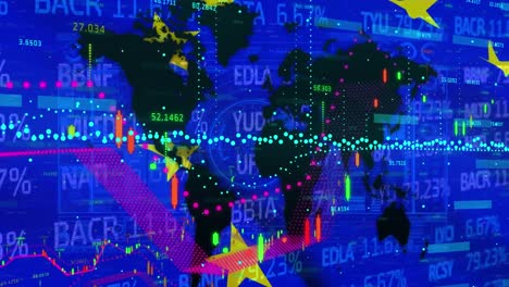 Animación-Del-Procesamiento-De-Datos-Financieros-Sobre-La-Bandera-De-La-Unión-Europea