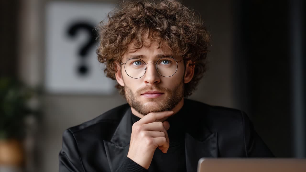 A Thoughtful Individual Reflects Deeply While Contemplating Questions, Exhibiting Curiosity and Introspection in a Contemporary Setting