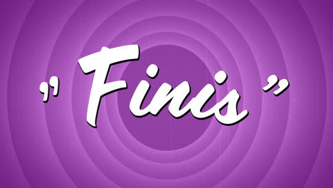 animación del texto finis sobre círculos púrpuras vintage