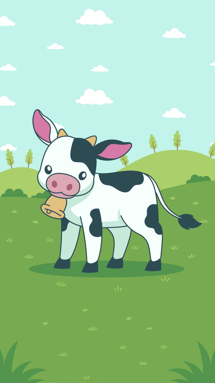 Cute Cartoon Cow on a Farm