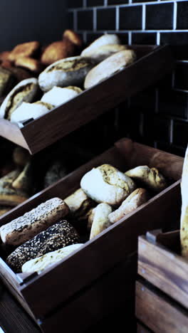 fresh bread on shelves in bakery