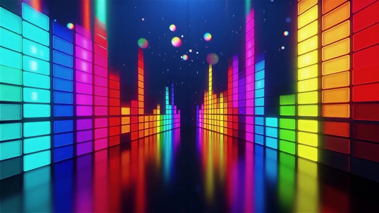 Futuristisk regnbuefarvet neon musik equalizer visualisering baggrund.