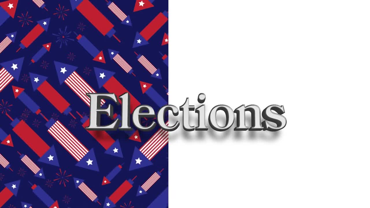Animation of elections text over fireworks coloured with american flag