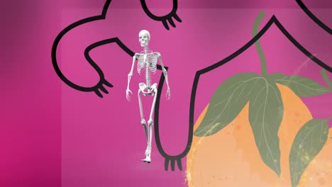 animación de iconos de frutas sobre el esqueleto.
