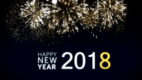 looping happy new year 2018 social post card with gold animated fireworks on elegant black and blue background.loop celebration concept. loopable animation for festive holiday event