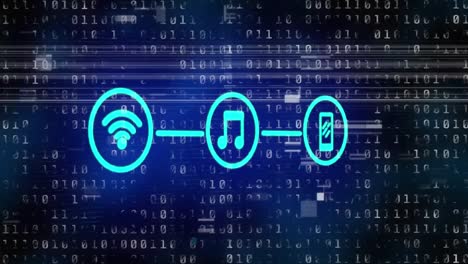 Animation-Von-Symbolen-Und-Datenverarbeitung-Auf-Dunklem-Hintergrund