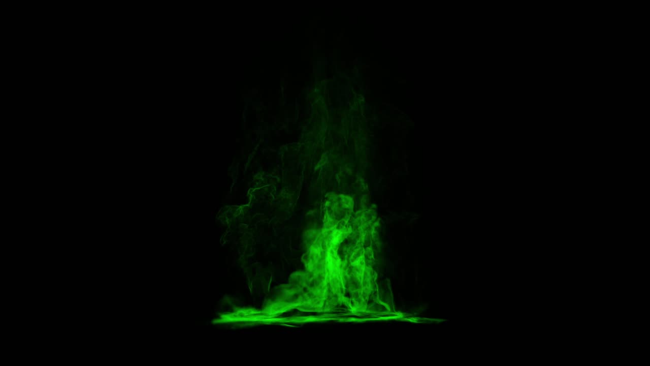 A column of ethereal green fire or magical smoke rises and swirls on a black background. Seamlessly looping animation perfect for fantasy, Halloween, or as a supernatural effect