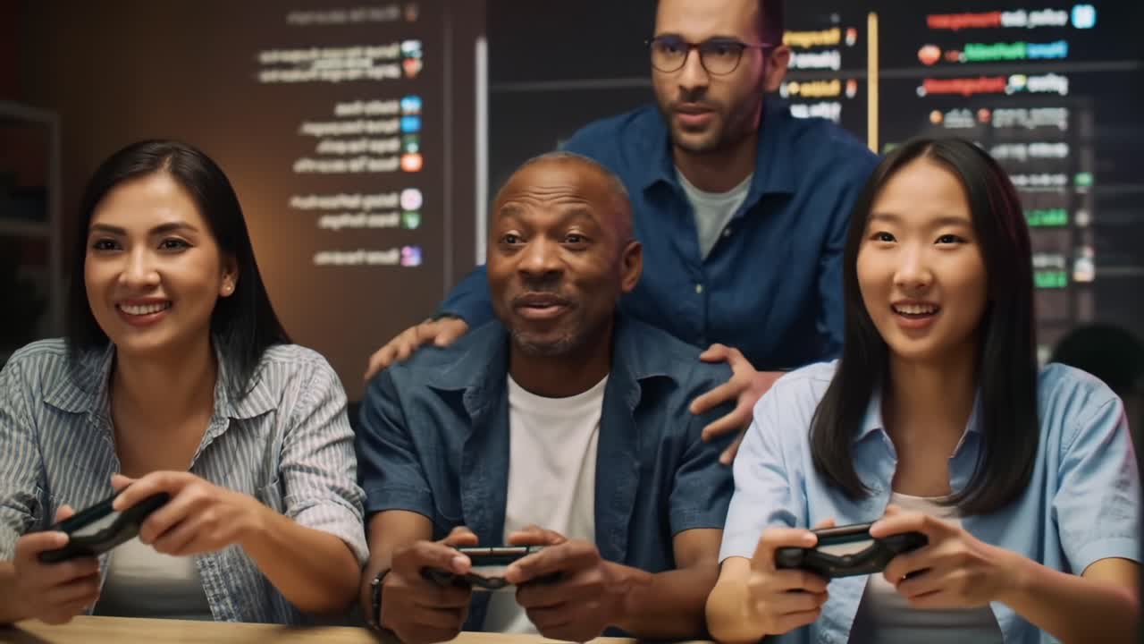A Joyous Gaming Session with Friends, Featuring Laughter, Excitement, and Competitive Spirit as Players Enjoy Their Favorite Video Game Together in an Engaging Setup