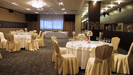 empty banquet hall decorated for an event