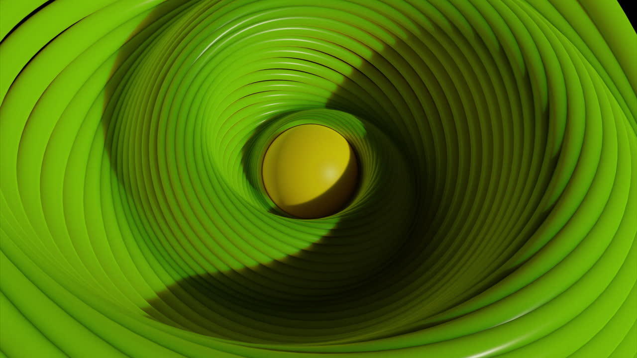 Abstract Green Spiral Tunnel with Yellow Sphere