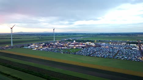 aerial view during nova rock festival event in pannonia fields ii, nickelsdorf, austria - drone shot