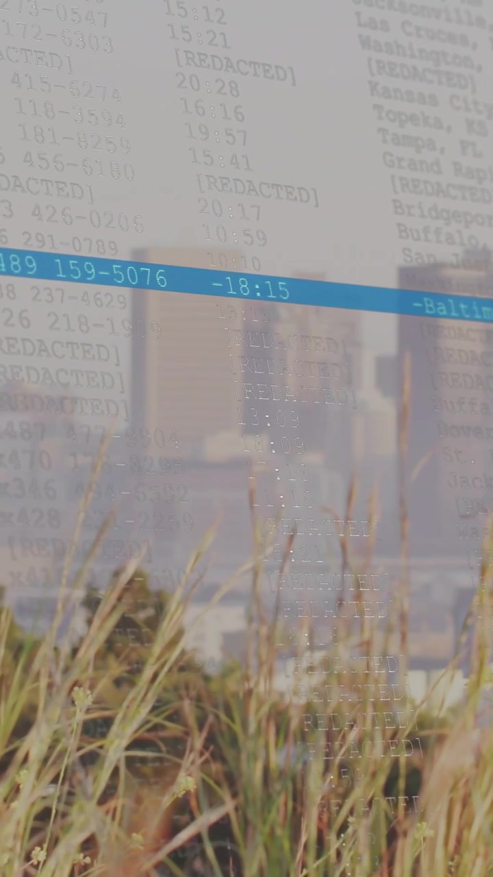 Tall dry grass standing at overlook, frames progressing and overlay revealing data for tech