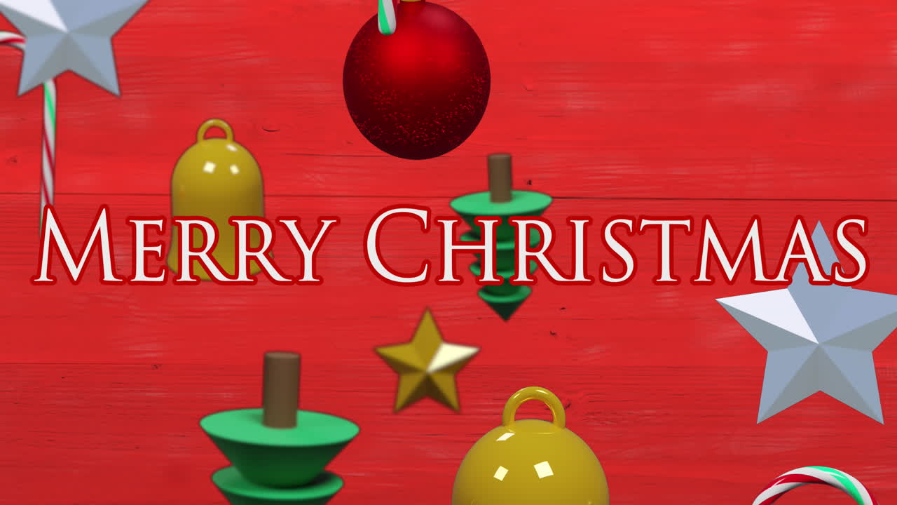 ⁇ 은 배경 에 있는 크리스마스 장식 위 에 있는 크리스마스 축하 문자 의 애니메이션