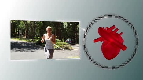 video of a woman jogging with a heart animation