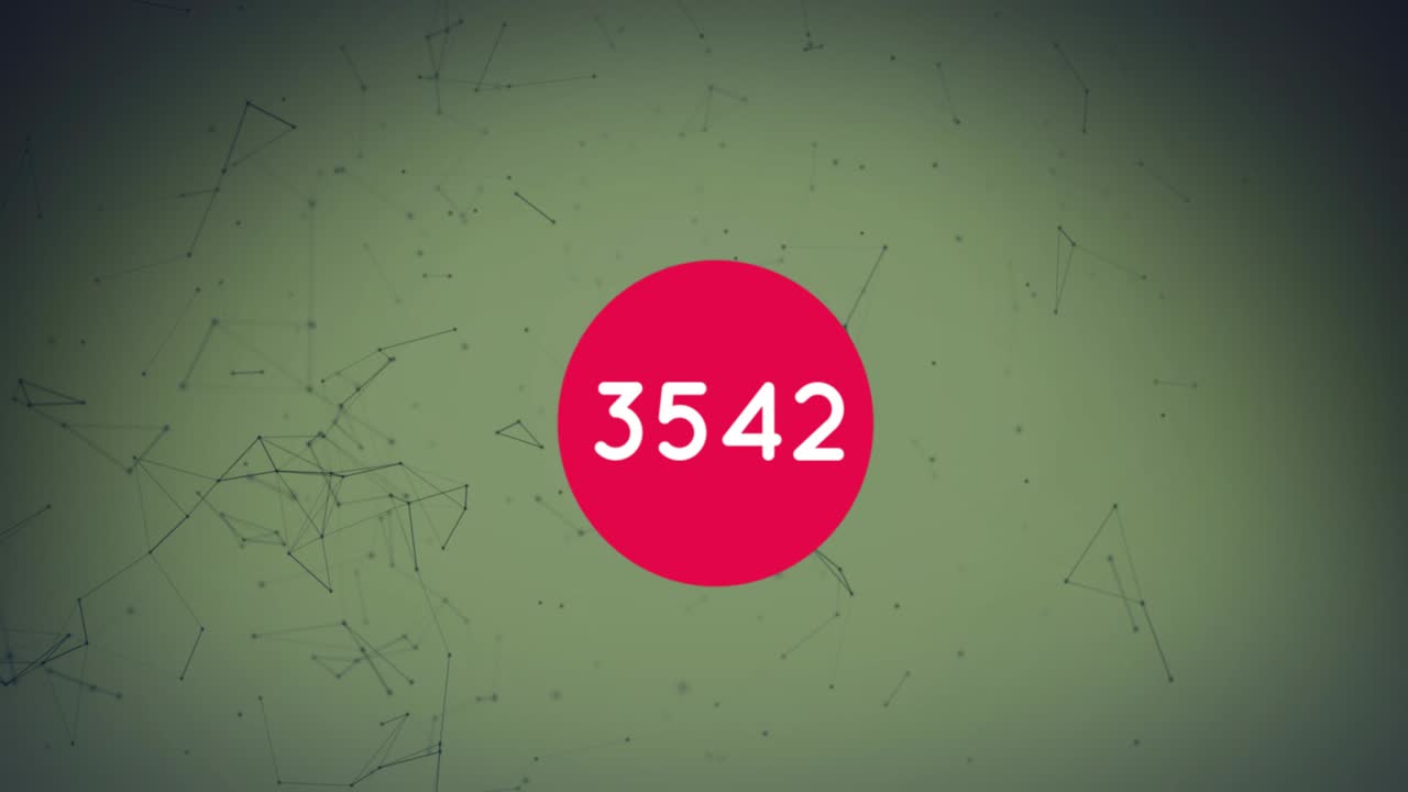 Increasing number on round red banner against network of connections on grey background
