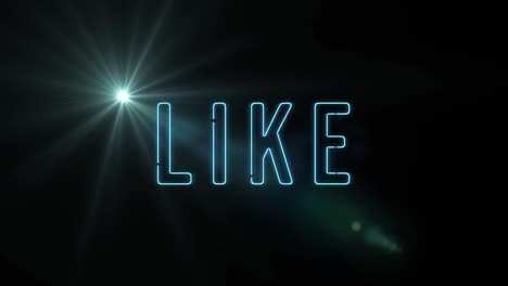 animation of blinking blue like text with glowing blue lens flare over black background