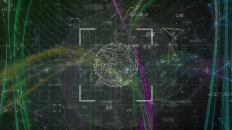 Animation of globe with data processing over connections
