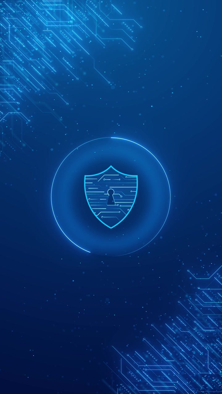 Sfondo blu scudo cyber sicurezza linee di circuito luminose icona lucchetto centrale protezione futuristica