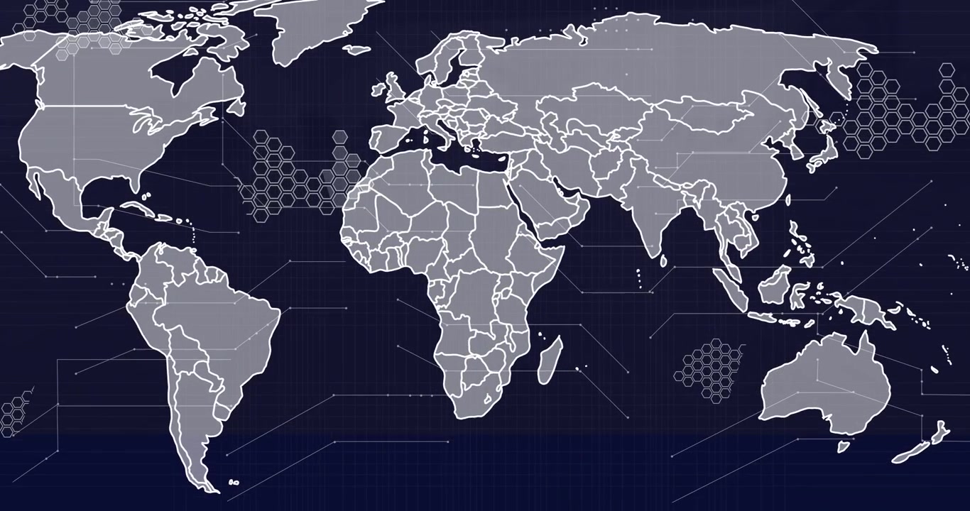 Global Digital World Map with Animated Network Connections