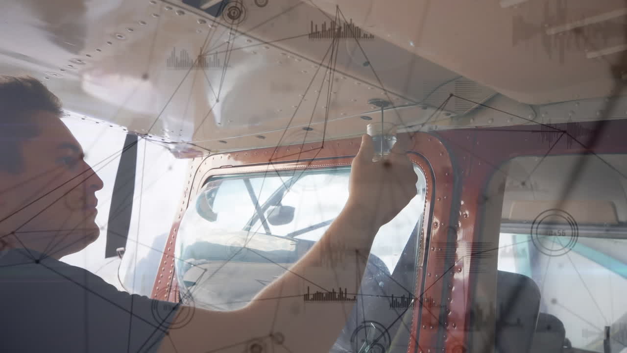 비행기에서 조종사에 대한 연결 네트워크의 애니메이션