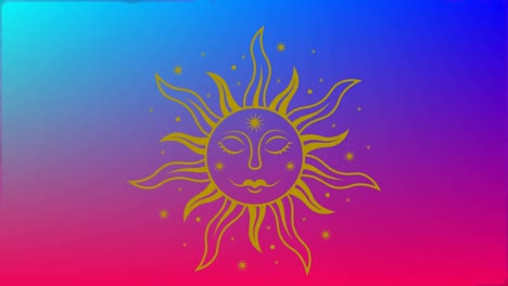 Animation-Der-Sonne-Mit-Gesicht-Auf-Mehrfarbigem-Hintergrund