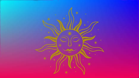 animation of sun with face over multicolored background