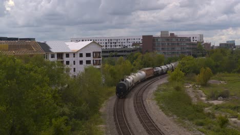 Establishing-shot-of-train-on-train-track