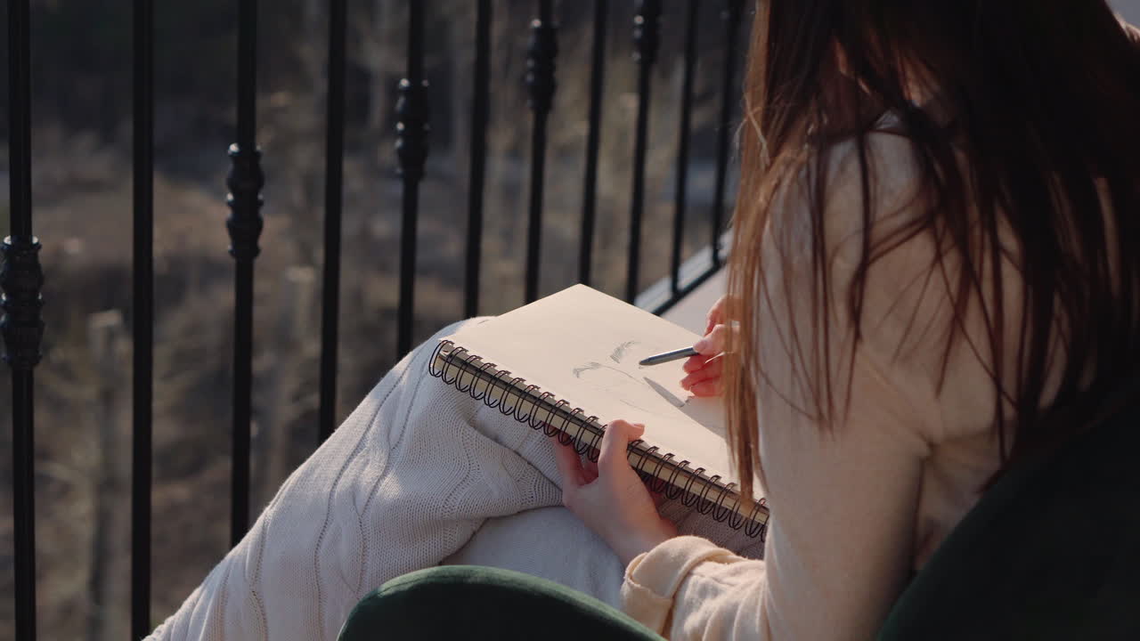 Woman Drawing on a Balcony