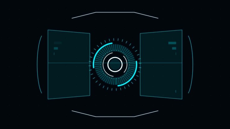 Futuristic Digital HUD Interface with Rotating Circular Scanner