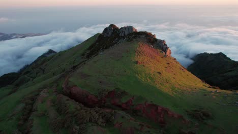 drone-aerial-Clear-sky,-mountains,-above-clouds,-Madeira,-Portugal