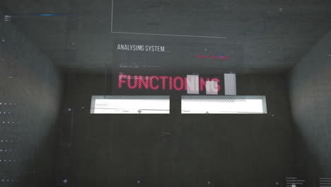 animación del texto de análisis y procesamiento de datos sobre fondo gris