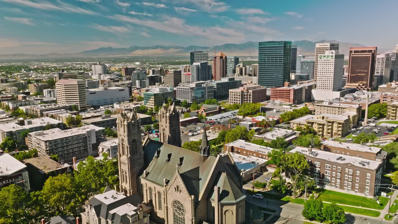Beautiful Aerial and Establishment Shot of The Cathedral of the Madeleine
